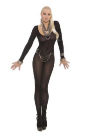 Sheer Long Sleeves Bodystocking Black O/S