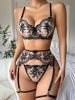 Sexy Lingerie Women Sexy Embroidery Lace Three Points with Cutout Seductive Set