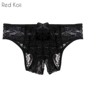 Sexy Lingerie Cut Out Underpants Briefs Lace See Through (Color: Black, size: XXL)