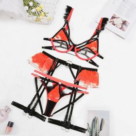 Summer Complex Craft Hollow Out Cutout Embroidery Joint Sexy Contrast Color Sexy Lingerie Suit (Color: Black, size: M)