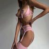 Internet Celebrity Sexy Lingerie Sexy With Breast Pad Sexy Sheer Mesh Peach Hip Four Piece Set for Women