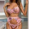 Embroidered Ribbon Lining Pettiskirt Waist Seal Heavy Industry Sexy Lingerie Four Piece Set