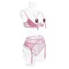 Internet Celebrity Sexy Lingerie Sexy With Breast Pad Sexy Sheer Mesh Peach Hip Four Piece Set for Women